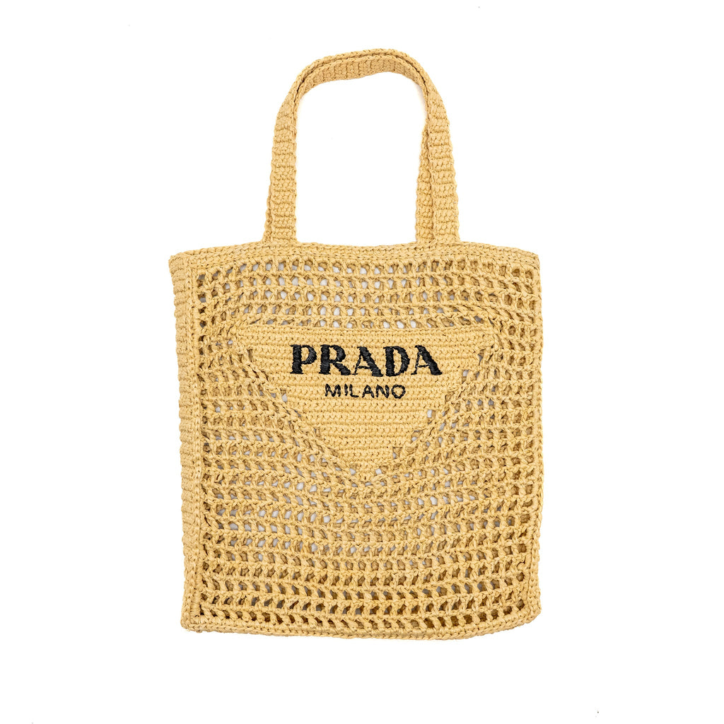 Prada Crochet raffia tote bag beige
