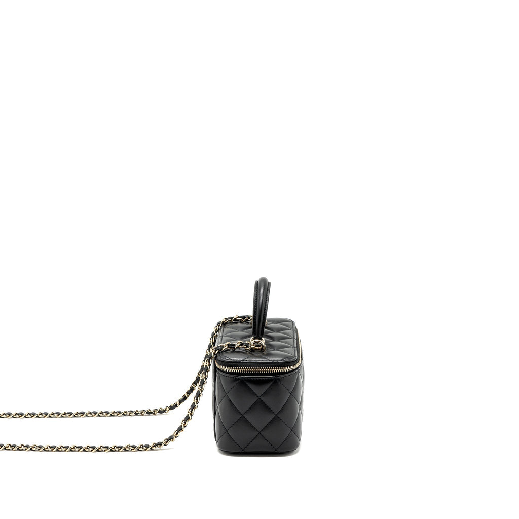 CHANEL TOP HANDLE LONG VANITY WITH CHAIN LAMBSKIN BLACK LGHW(MICROCHIP)