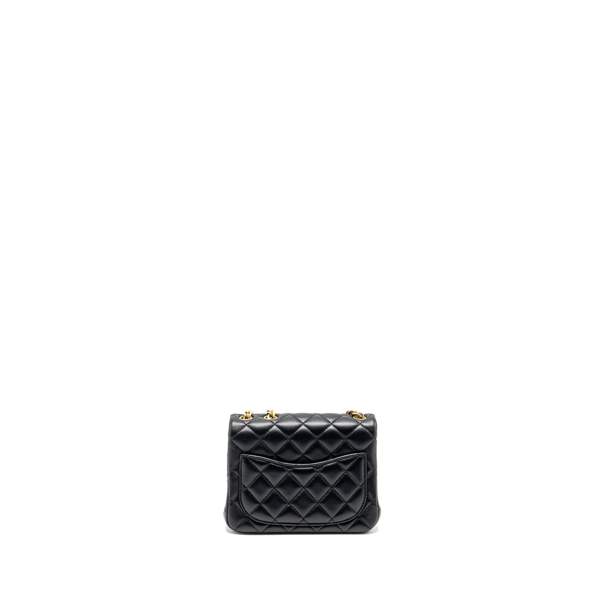 CHANEL CAMELLIA ADJUSTABLE CHAIN MINI SQUARE FLAP BAG LAMBSKIN BLACK GHW (MICROCHIP)