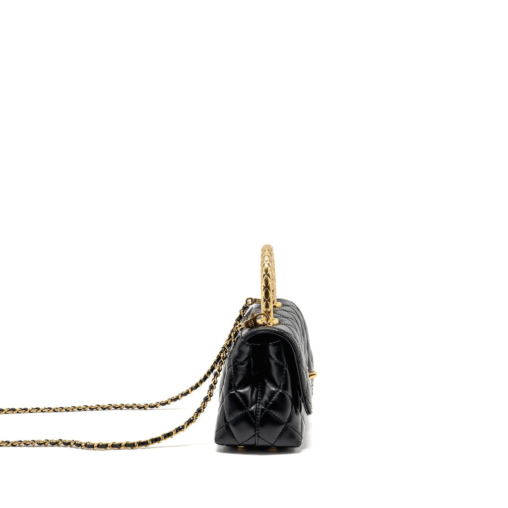 CHANEL METAL TOP HANDLE COCO HANDLE MINI SHINY CALFSKIN BLACK GHW (MICROCHIP)