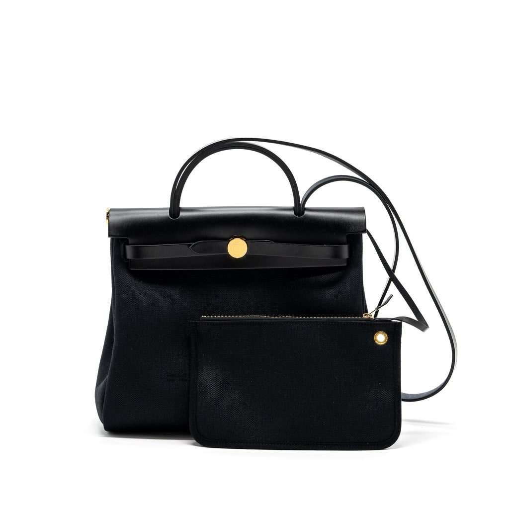 HERMES HERBAG 31 ZIP BAG CANVAS/ HUNTER BLACK GHW