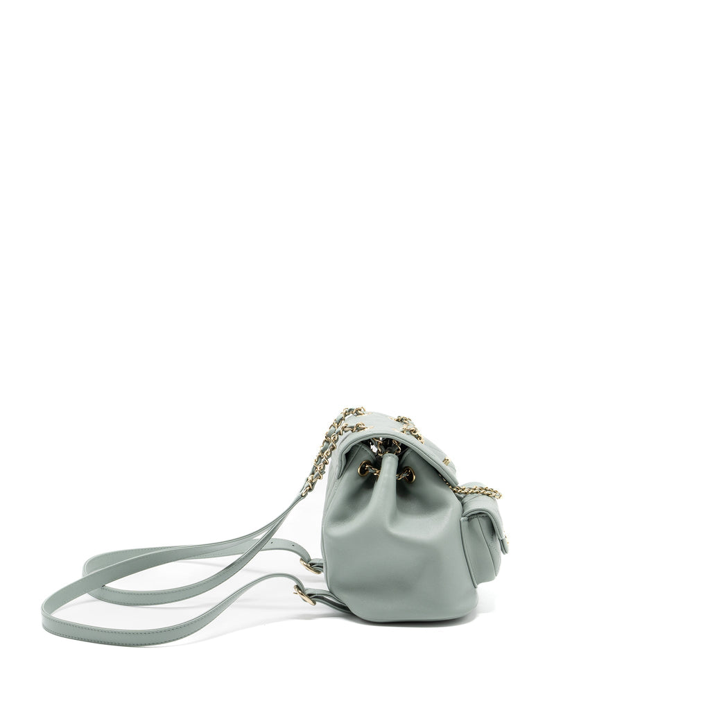 CHANEL 23C MINI DUMA BACKPACK CALFSKIN LIGHT GREY LGHW (MICROCHIP)