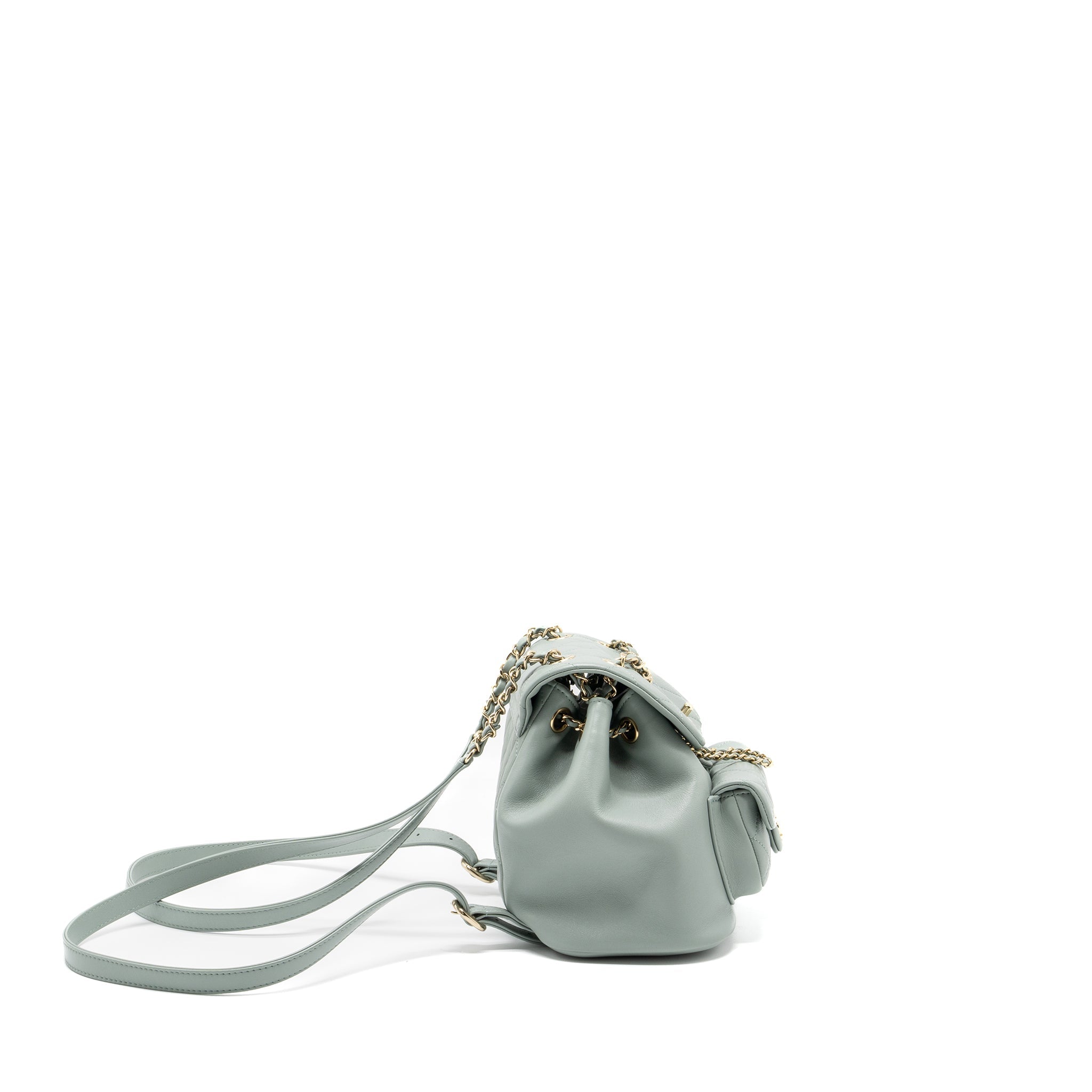 CHANEL 23C MINI DUMA BACKPACK CALFSKIN LIGHT GREY LGHW (MICROCHIP)