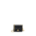 CHANEL CAMELLIA ADJUSTABLE CHAIN MINI SQUARE FLAP BAG LAMBSKIN BLACK GHW (MICROCHIP)