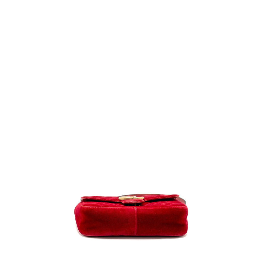 GUCCI SMALL GG MARMONT BAG VELVET RED GHW