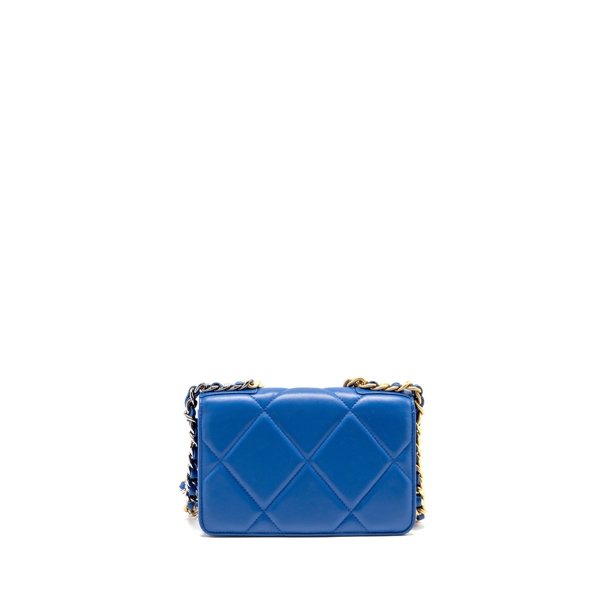 CHANEL 19 WALLET ON CHAIN LAMBSKIN BLUE MULTICOLOUR HARDWARE
