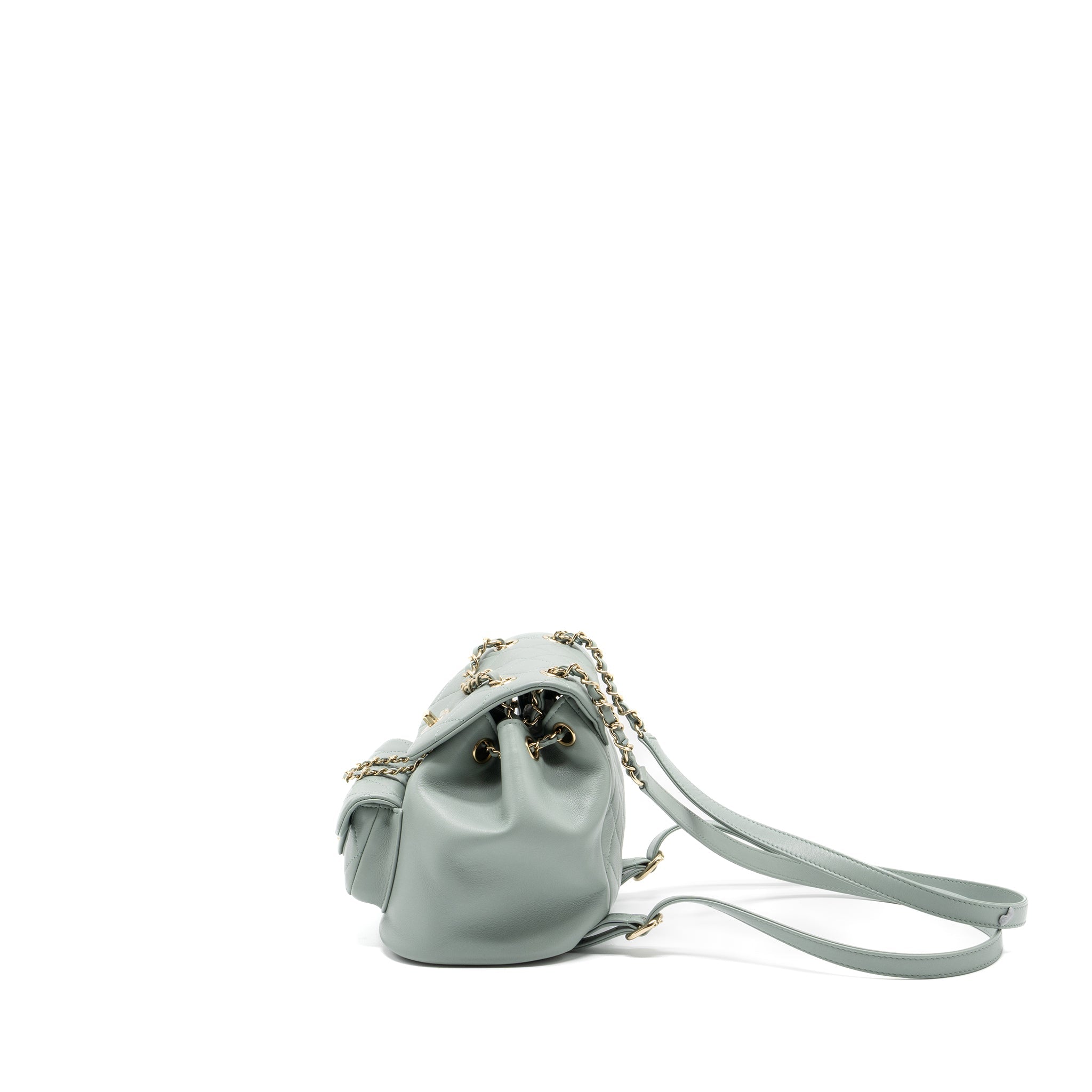 CHANEL 23C MINI DUMA BACKPACK CALFSKIN LIGHT GREY LGHW (MICROCHIP)