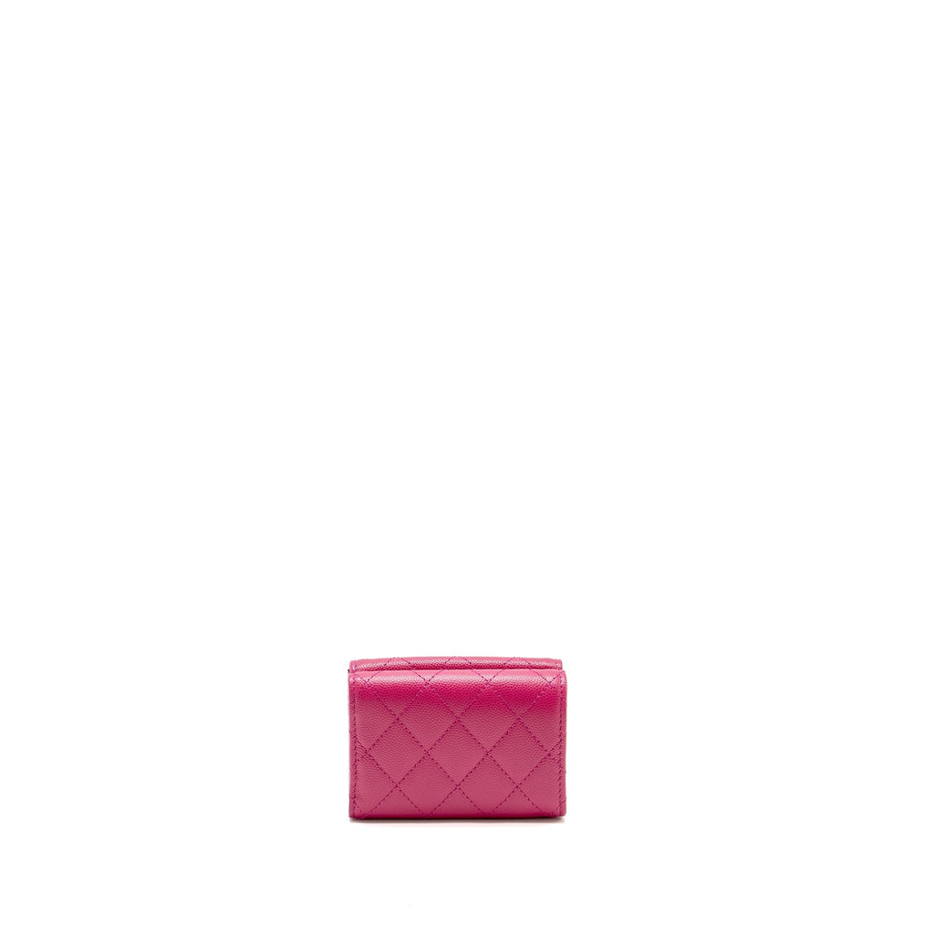 CHANEL MATELASSE BI-FOLD WALLET CAVIAR DARK PINK LGHW (MICROCHIP)