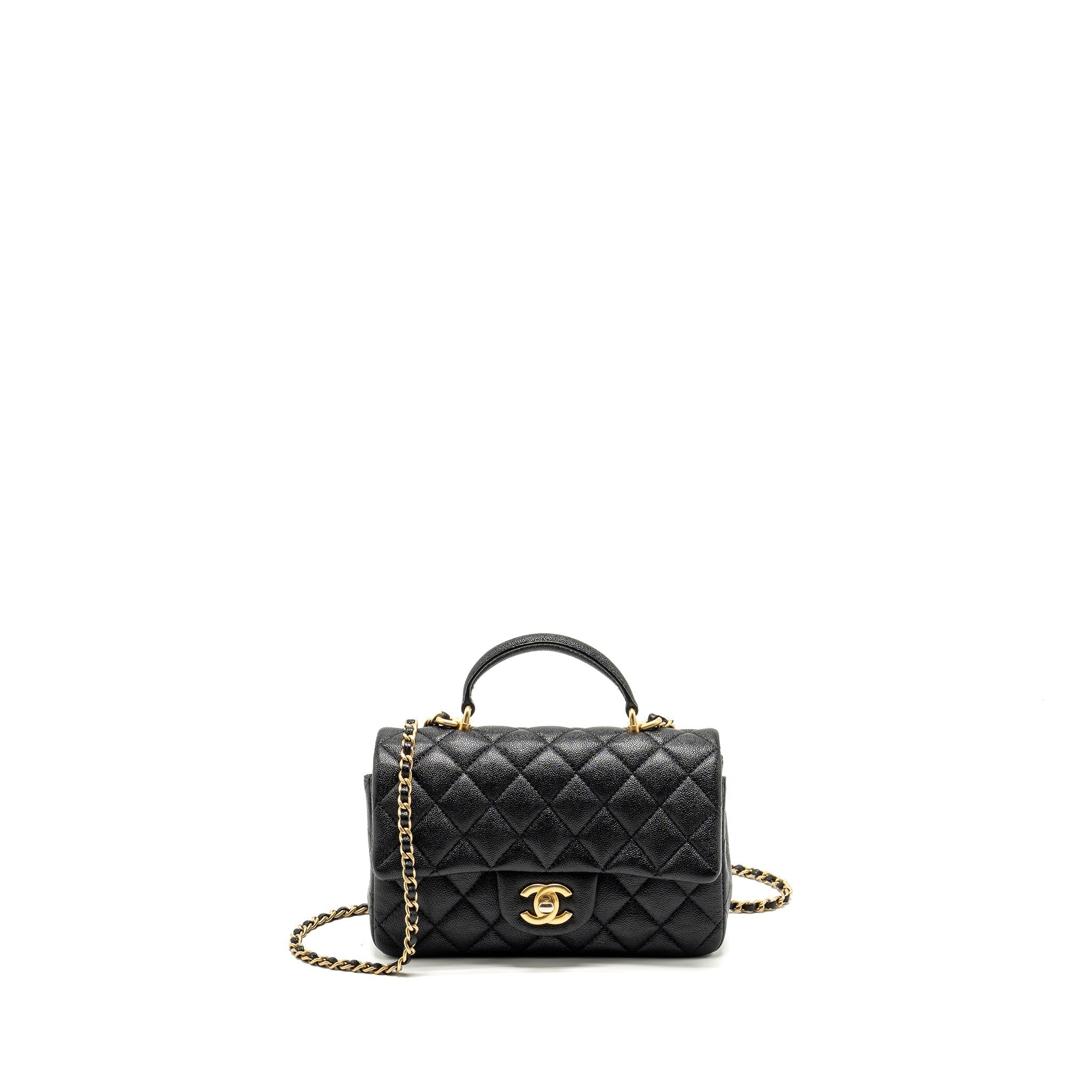 CHANEL TOP HANDLE MINI RECTANGULAR FLAP BAG CAVIAR BLACK GHW