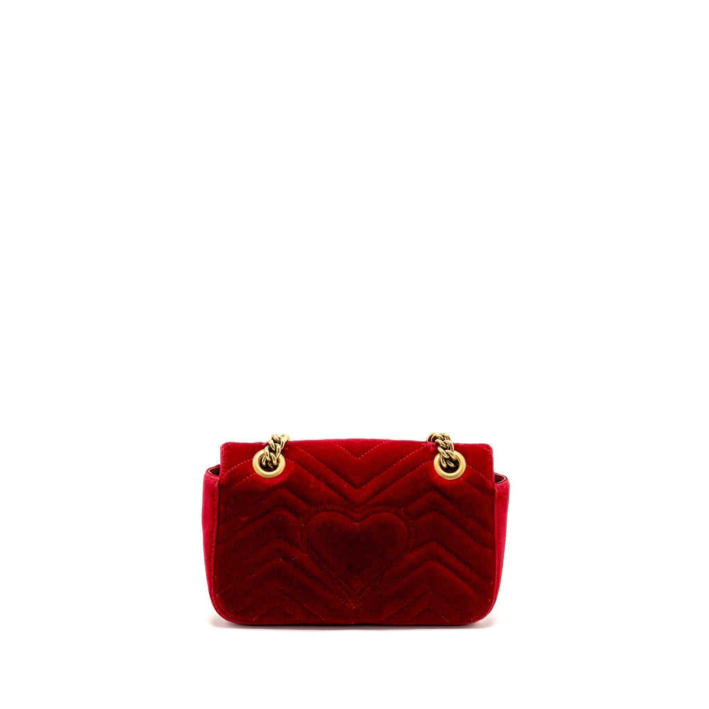 GUCCI SMALL GG MARMONT BAG VELVET RED GHW