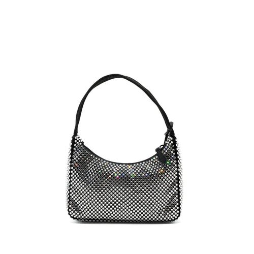 PRADA REEDITION 2000 MINI BAG SATIN WITH CRYSTAL BLACK SHW