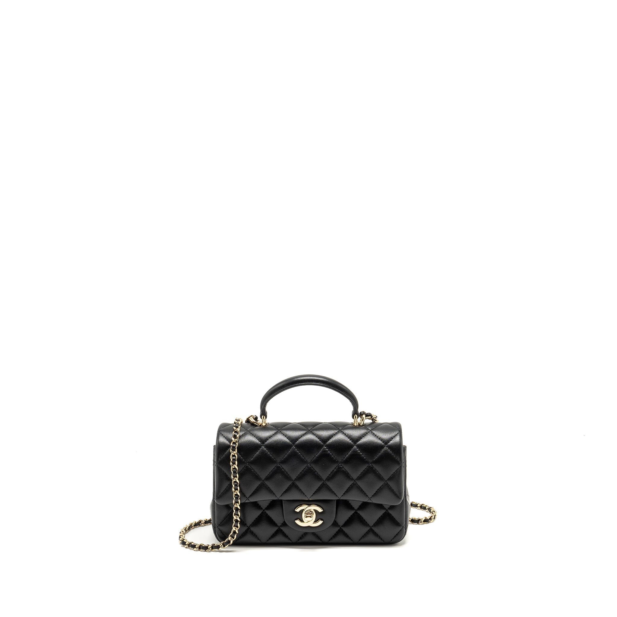 CHANEL TOP HANDLE MINI RECTANGULAR FLAP BAG LAMBSKIN BLACK LGHW (MICROCHIP)