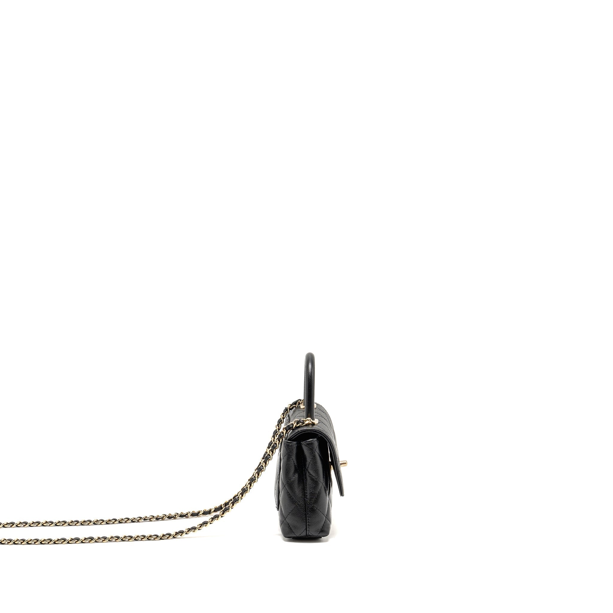 CHANEL COCO HANDLE CLUTCH WITH CHAIN CAVIAR BLACK LGHW (MICROCHIP)