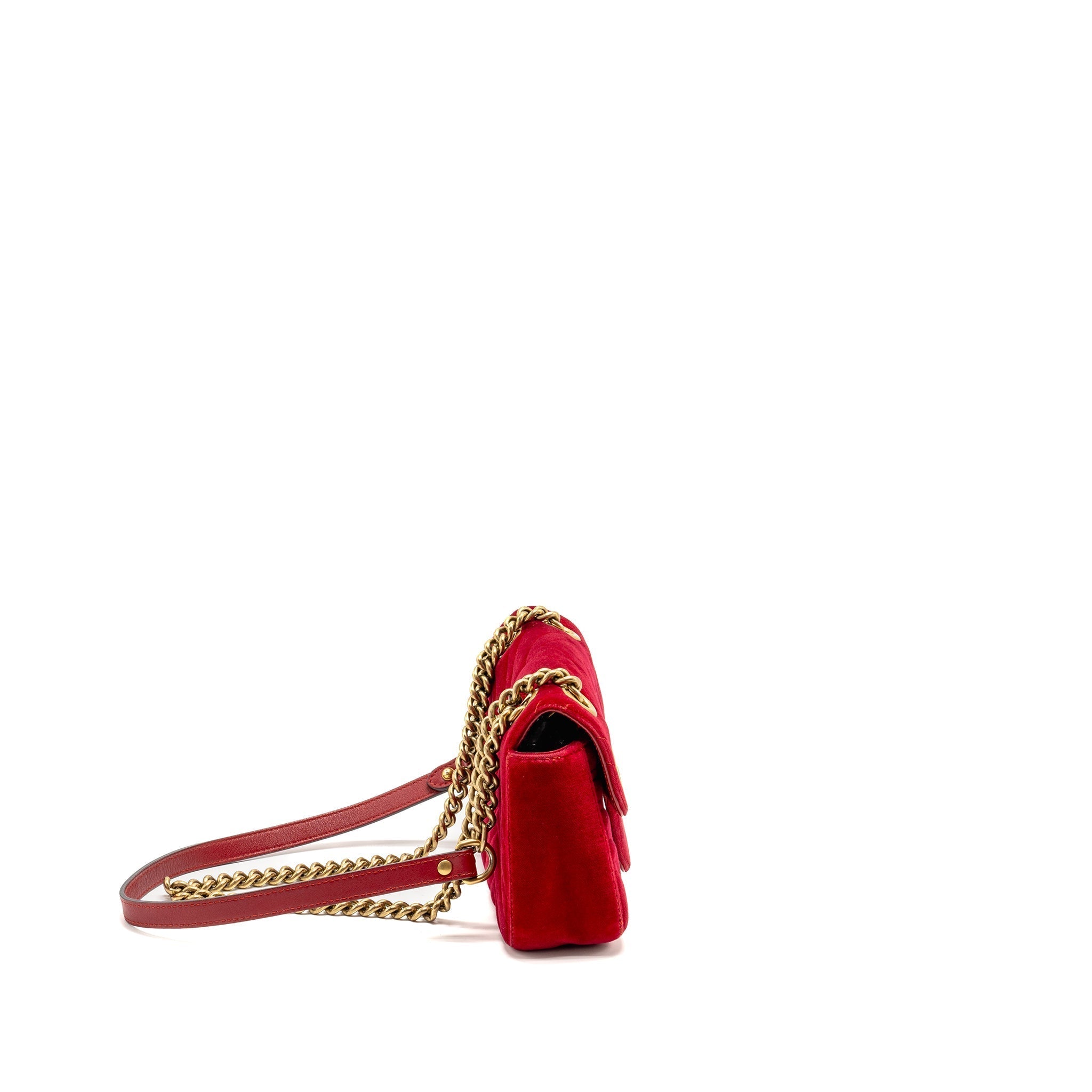 GUCCI SMALL GG MARMONT BAG VELVET RED GHW