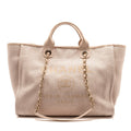 CHANEL LARGE DEAUVILLE TOTE SHOPPING BAG CANVAS/CALFSKIN LIGHT PINK LGHW