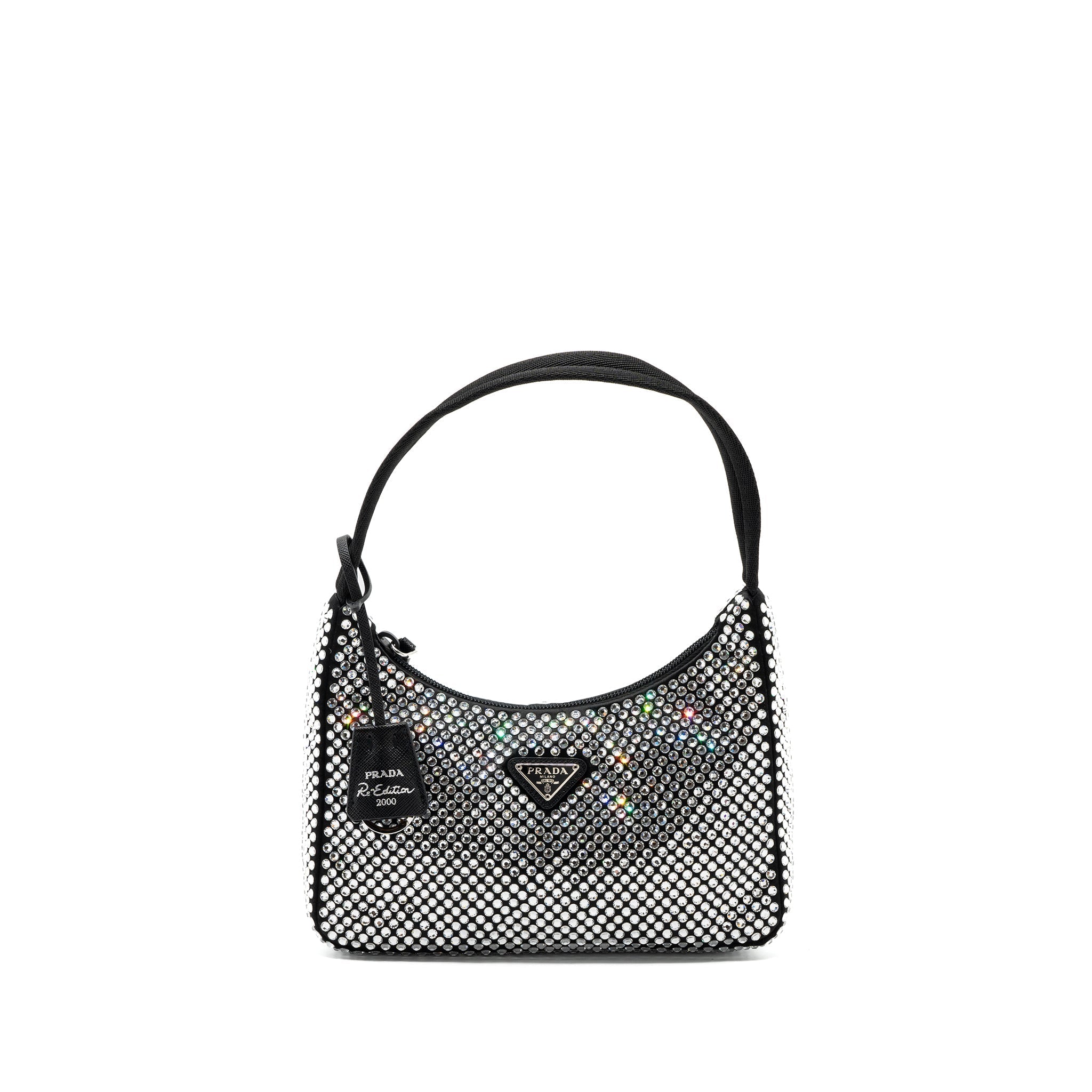 PRADA REEDITION 2000 MINI BAG SATIN WITH CRYSTAL BLACK SHW