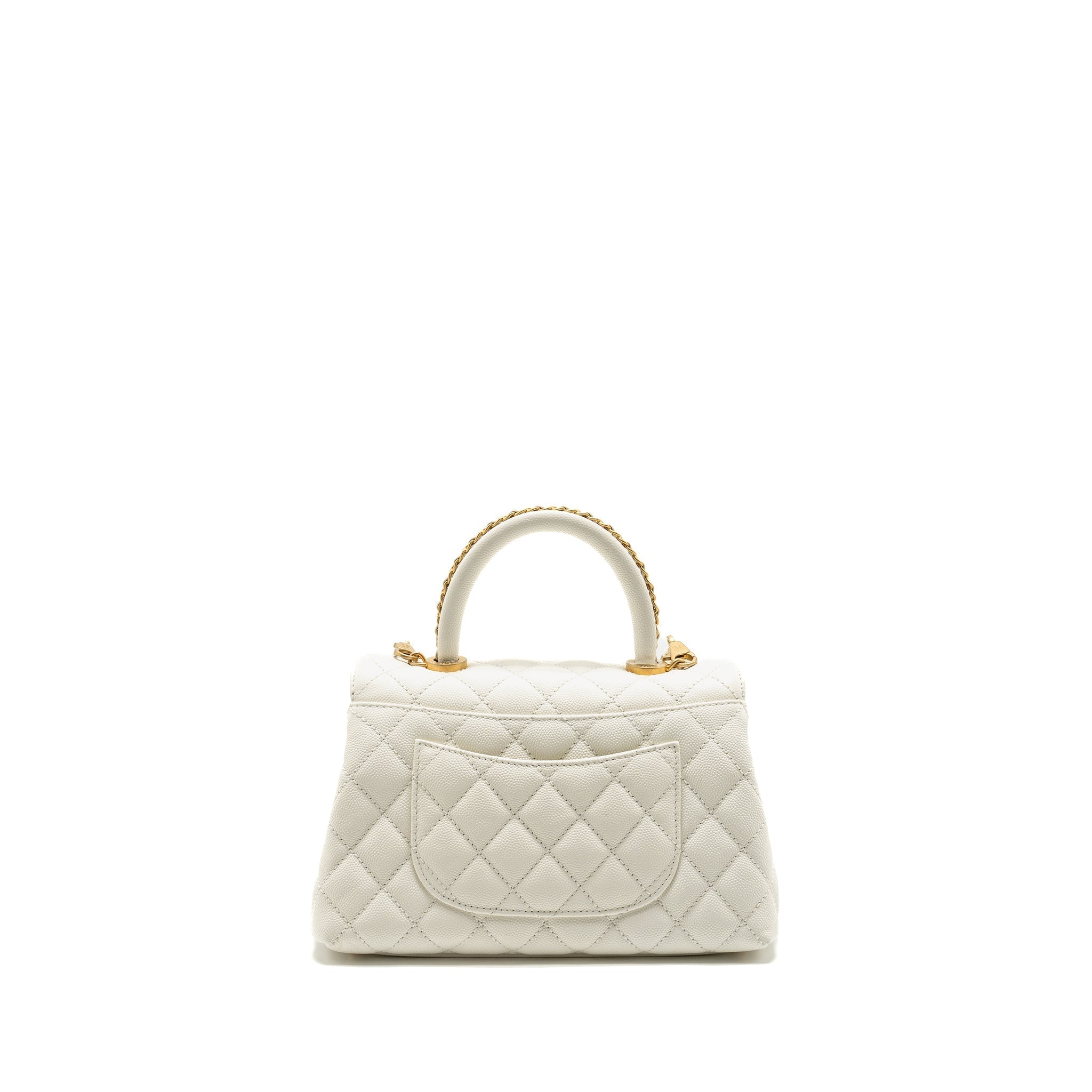 CHANEL DETAILED TOP HANDLE SMALL COCO HANDLE CAVIAR WHITE GHW (MICROCHIP)