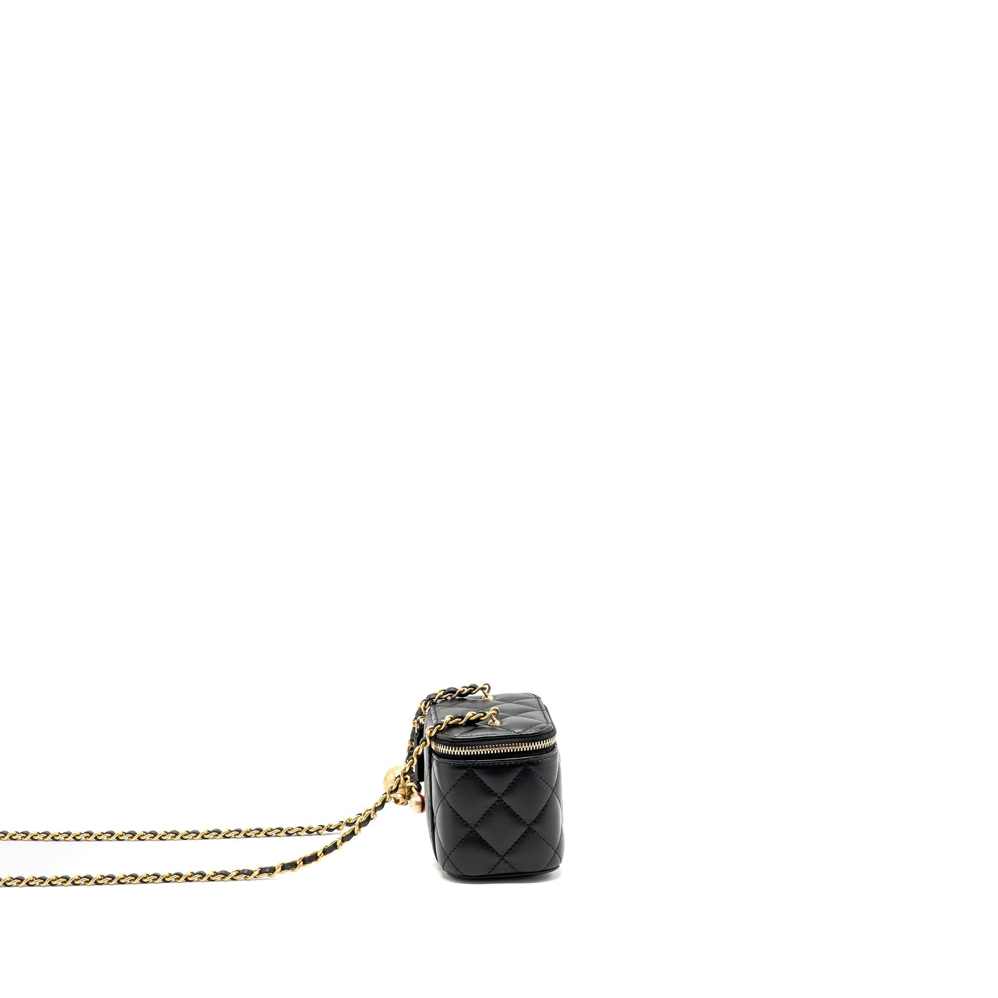CHANEL PEARL CRUSH MINI VANITY CASE LAMBSKIN BLACK GHW (MICROCHIP)