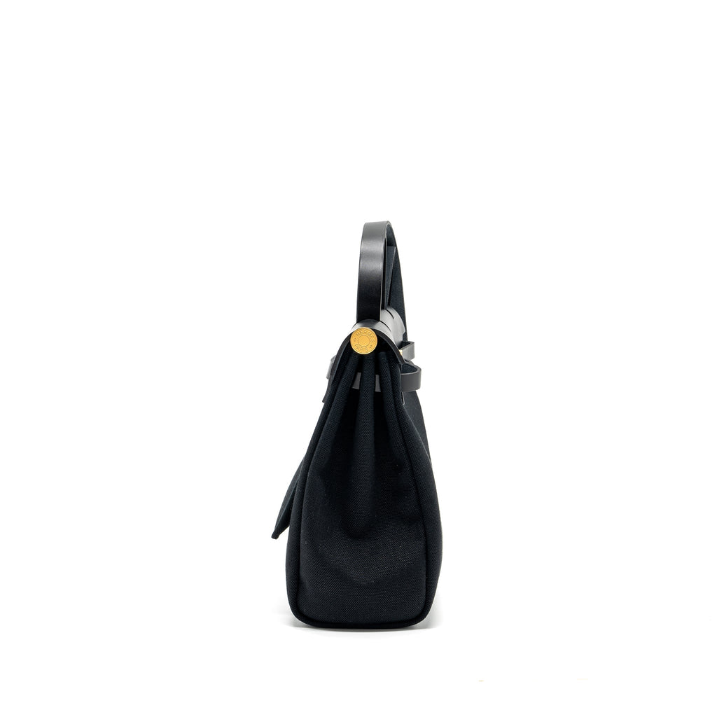 HERMES HERBAG 31 ZIP BAG CANVAS/ HUNTER BLACK GHW