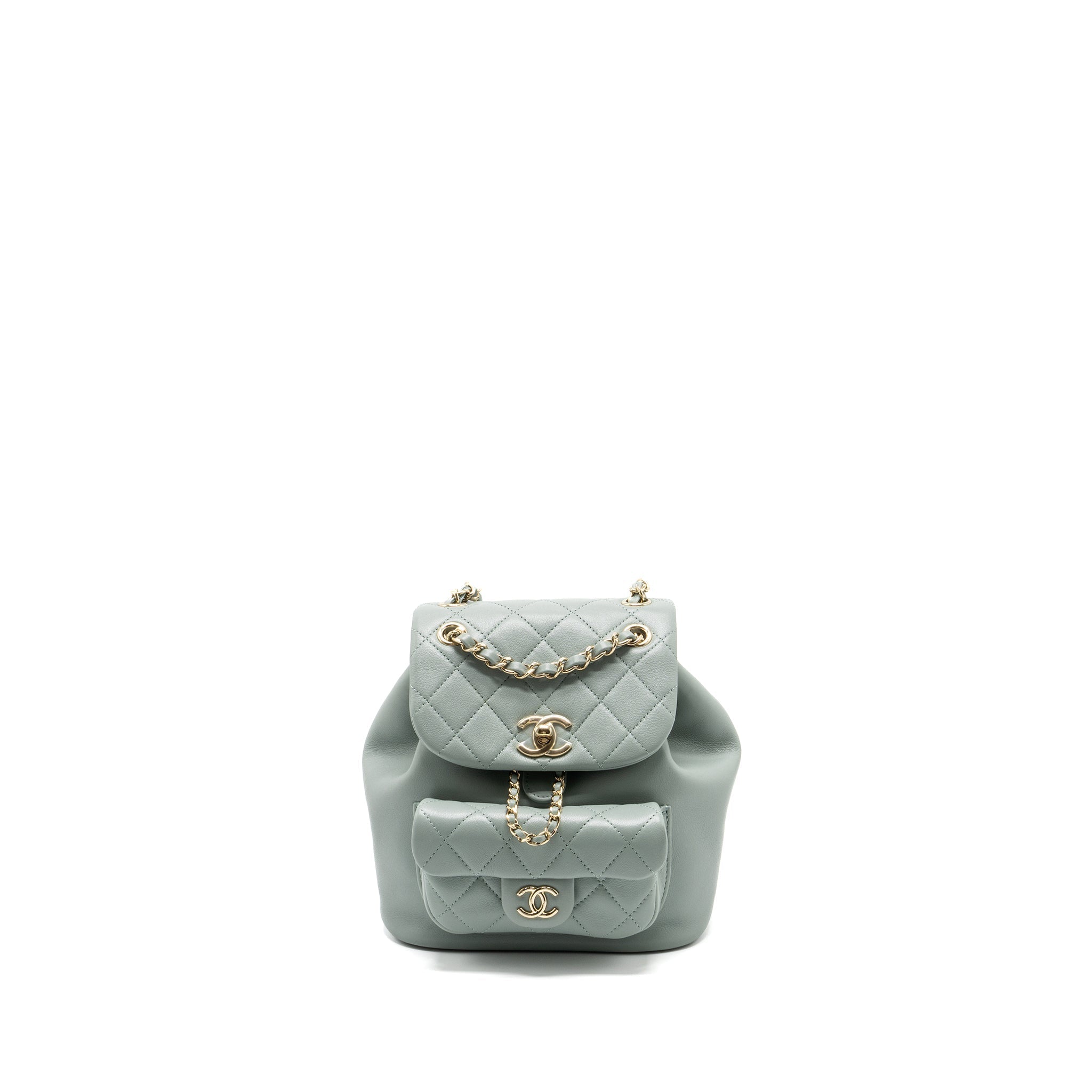 CHANEL 23C MINI DUMA BACKPACK CALFSKIN LIGHT GREY LGHW (MICROCHIP)