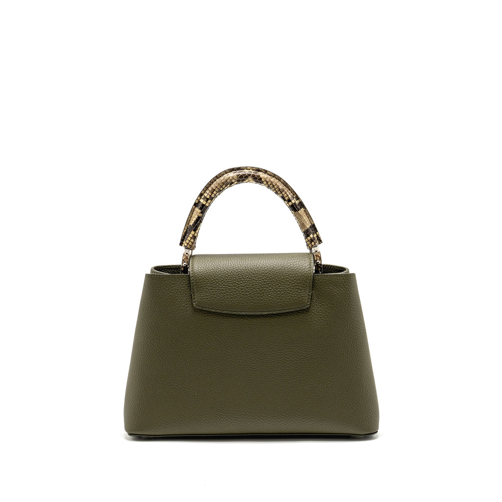 LOUIS VUITTON CAPUCINES MM CALFSKIN / PYTHON HANDLE MULTICOLOR OLIVE GREEEN / NATURAL SHW