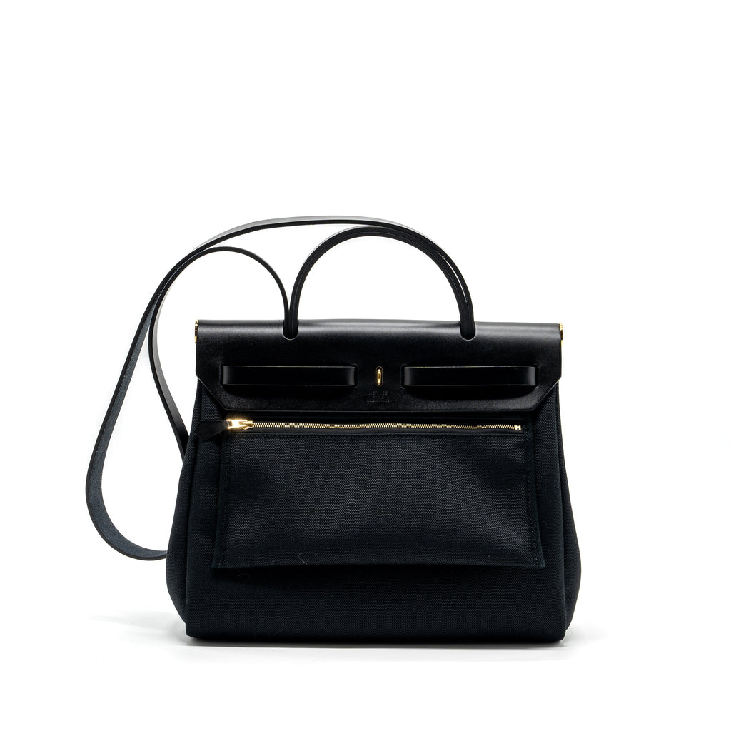 HERMES HERBAG 31 ZIP BAG CANVAS/ HUNTER BLACK GHW