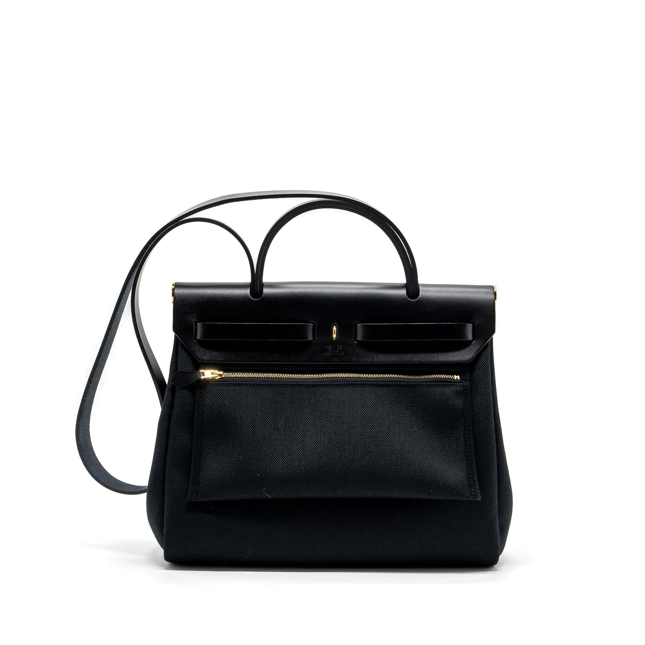 HERMES HERBAG 31 ZIP BAG CANVAS/ HUNTER BLACK GHW