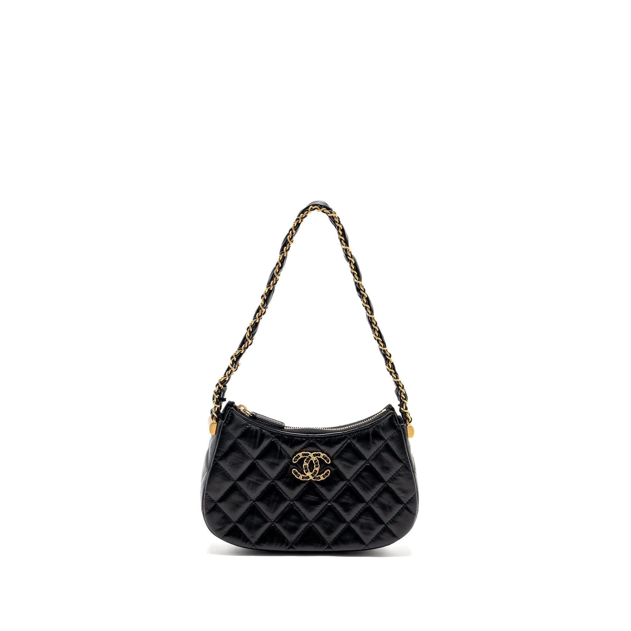 CHANEL 23K SMALL HOBO SHOULDER BAG CALFSKIN BLACK GHW (MICROCHIP)