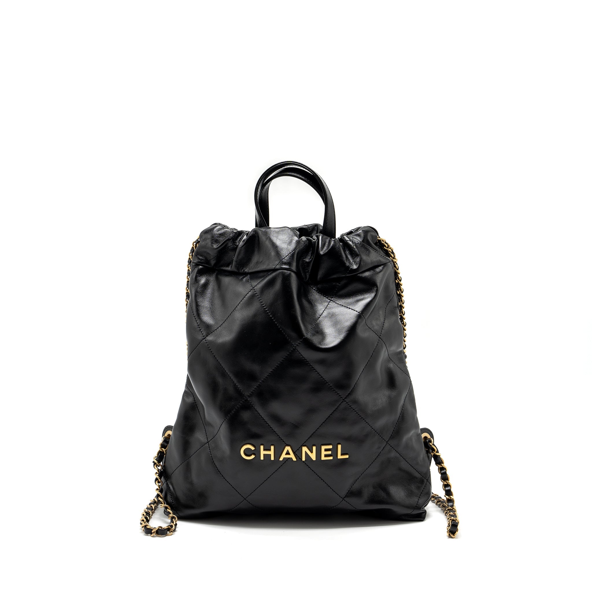 CHANEL 22 BACKPACK SHINY CALFSKIN  BLACK GHW (MICROCHIP)