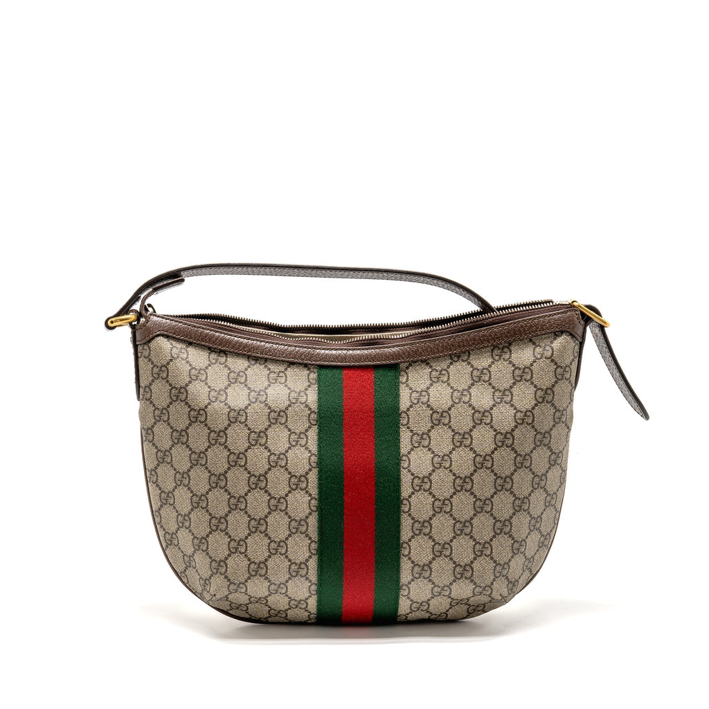 GUCCI SMALL OPHIDIA HALF MOON CROSSBODY HOBO BAG GG SUPREME CANVAS GHW