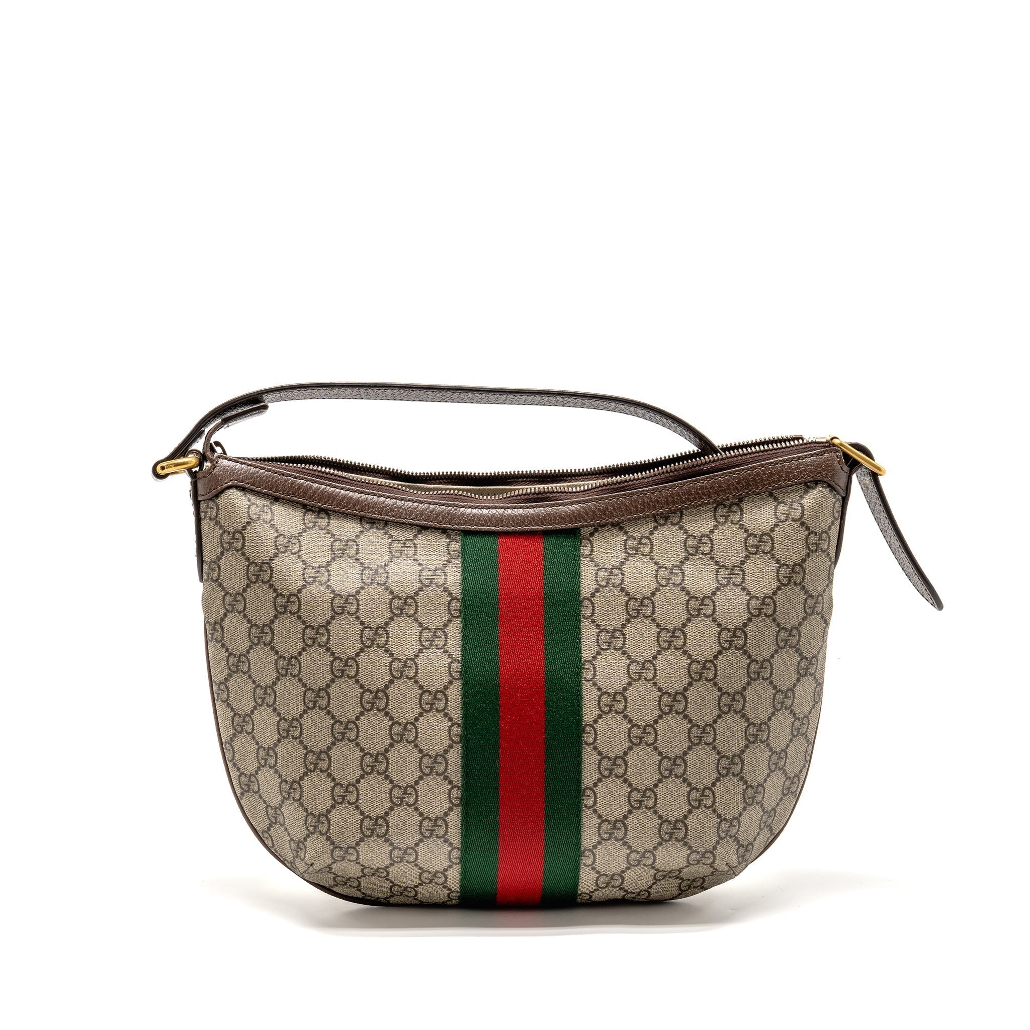 GUCCI SMALL OPHIDIA HALF MOON CROSSBODY HOBO BAG GG SUPREME CANVAS GHW