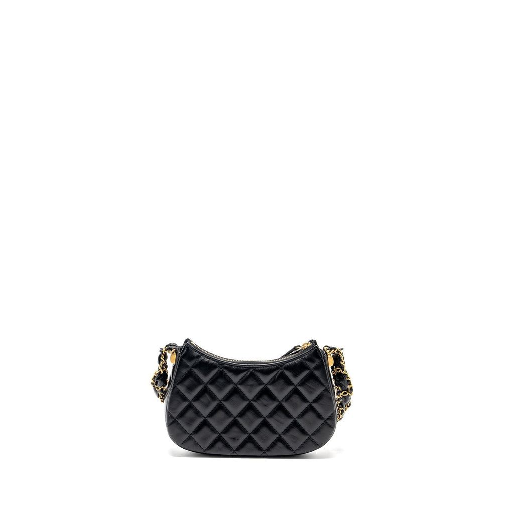 CHANEL 23K SMALL HOBO SHOULDER BAG CALFSKIN BLACK GHW (MICROCHIP)