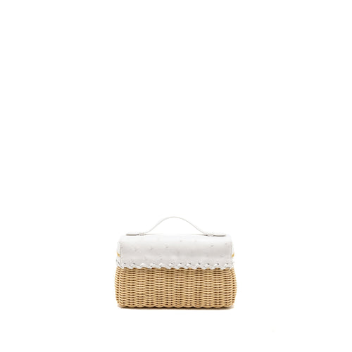 LORO PIANA EXTRA POCKET L19 EAST-WEST RAFFIA OSTRICH WHITE GHW