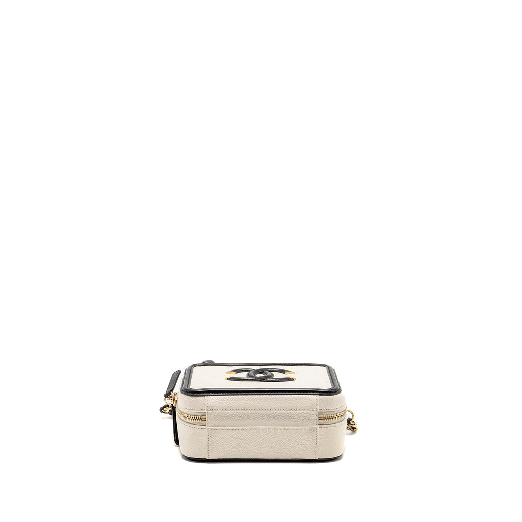 CHANEL CC FILIGREE VANITY CASE CAVIAR WHITE/BLACK GHW