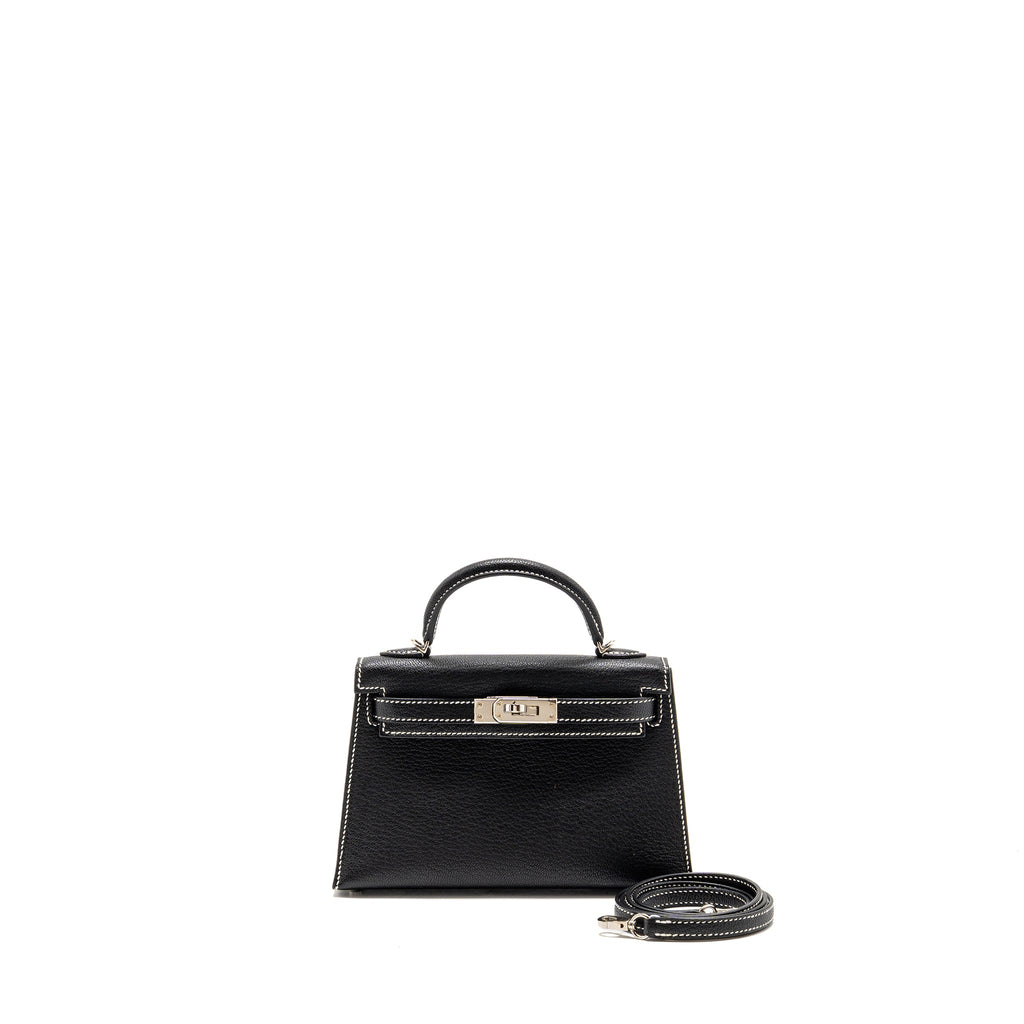 Hermes Mini Kelly II Special Order Chèvre Mysore Black/Lime SHW