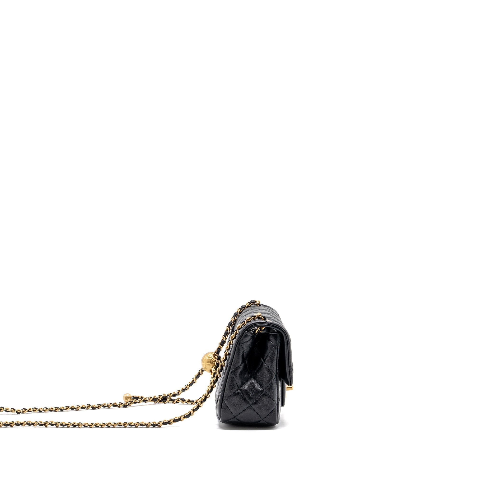 CHANEL PEARL CRUSH MINI SQUARE FLAP BAG LAMBSKIN BLACK GHW(MICROCHIP)