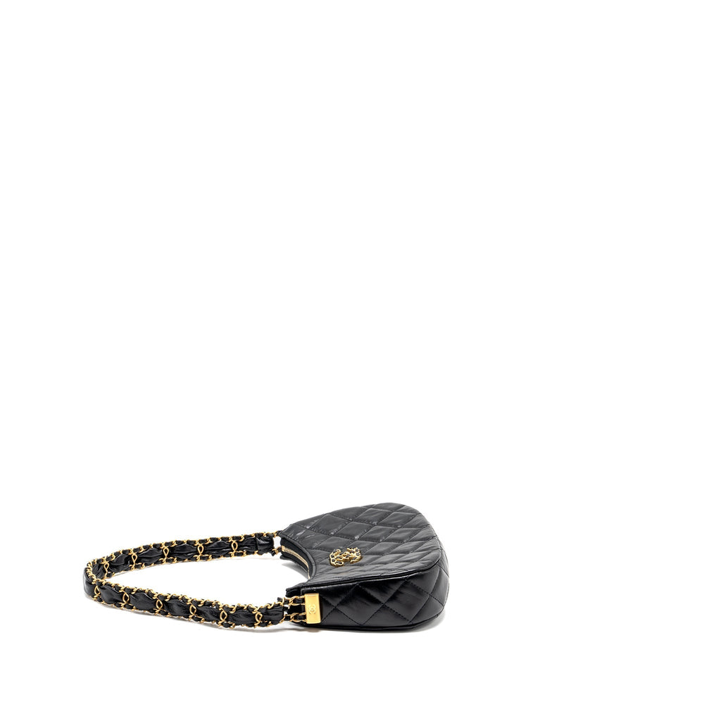 CHANEL 23K SMALL HOBO SHOULDER BAG CALFSKIN BLACK GHW (MICROCHIP)