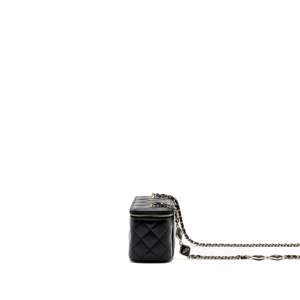 CHANEL LONG VANITY CASE WITH CHARMS CHAIN CALFSKIN BLACK LGHW (MICROCHIP)