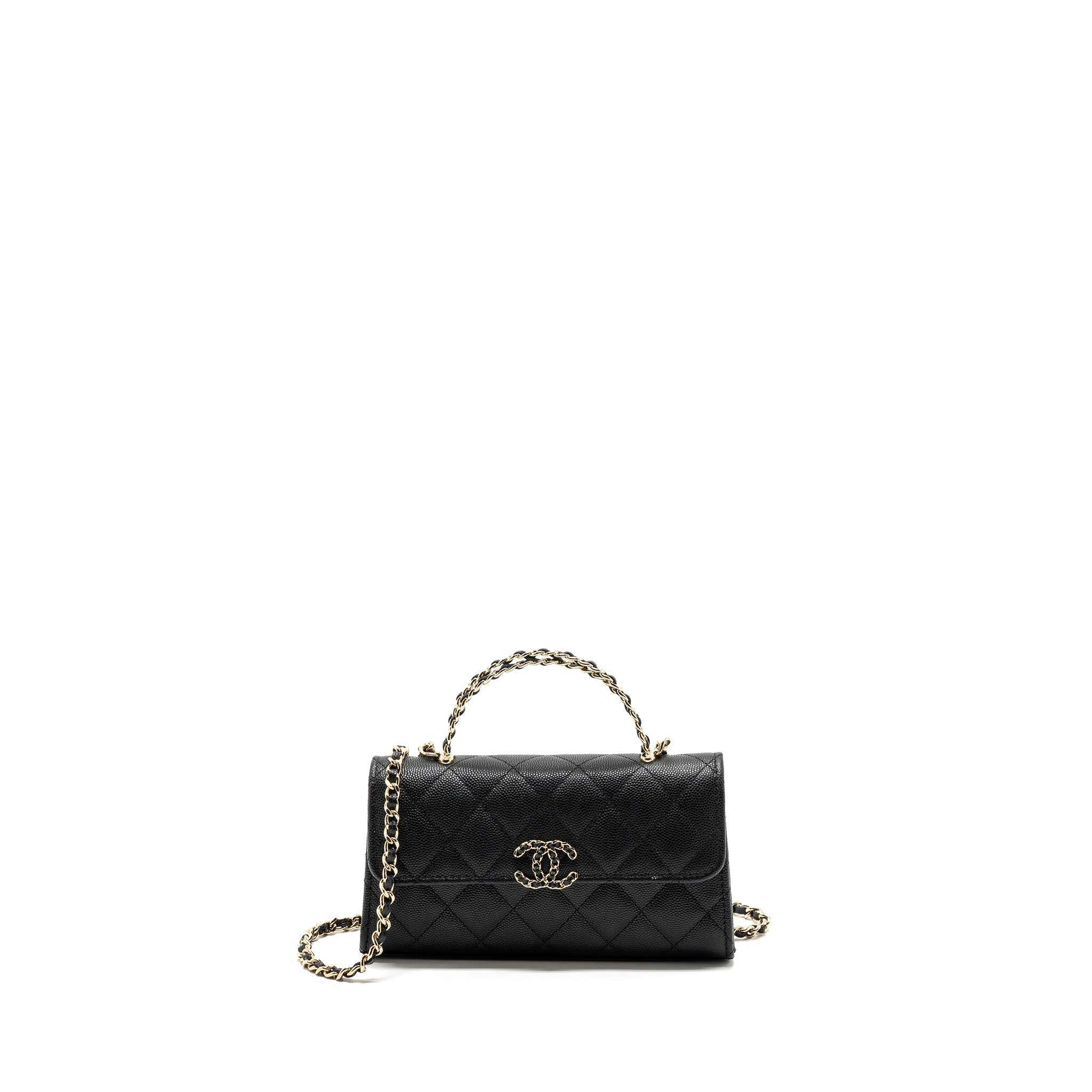 CHANEL 23P TOP HANDLE MINI FLAP BAG CAVIAR BLACK LGHW (MICROCHIP)