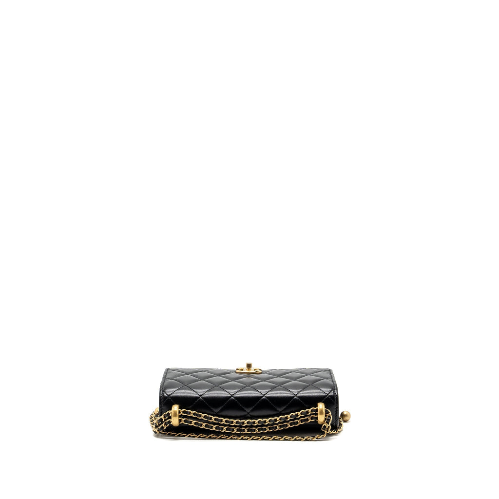 CHANEL 24C GOLD CRUSH WALLET ON CHAIN CALFSKIN BLACK GHW (MICROCHIP)