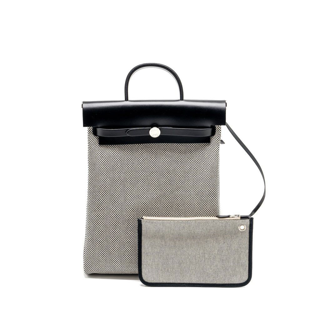 HERMES HERBAG A DOS ZIP RETOURNE BACKPACK CANVAS/ HUNTER ECRU/BLACK SHW