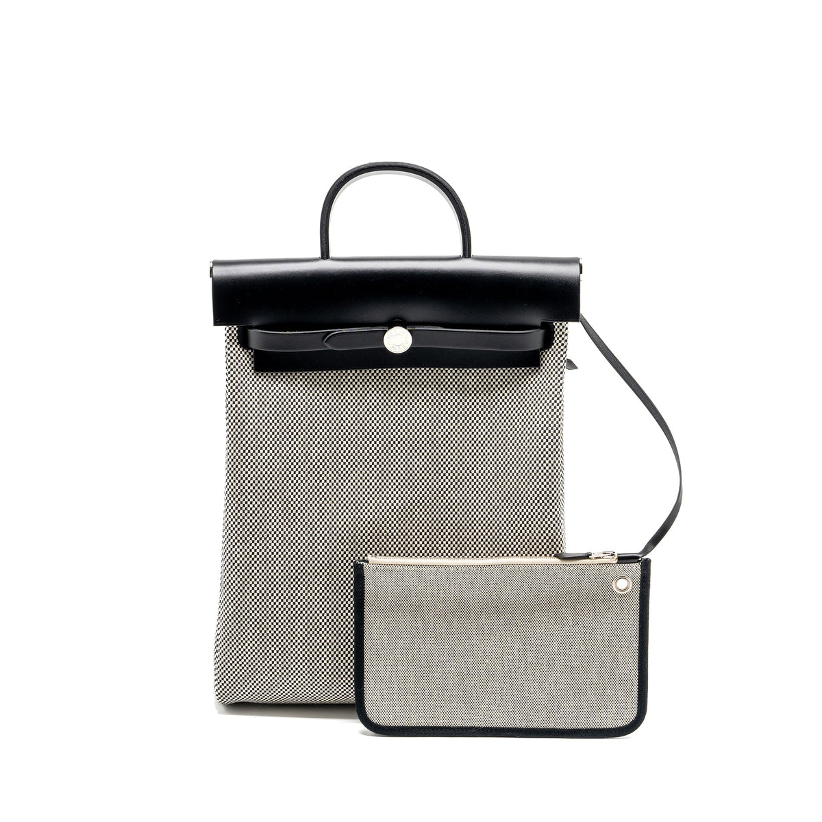 Hermes Herbag A Dos Zip Retourne Backpack Canvas/ Hunter Ecru/Black SHW