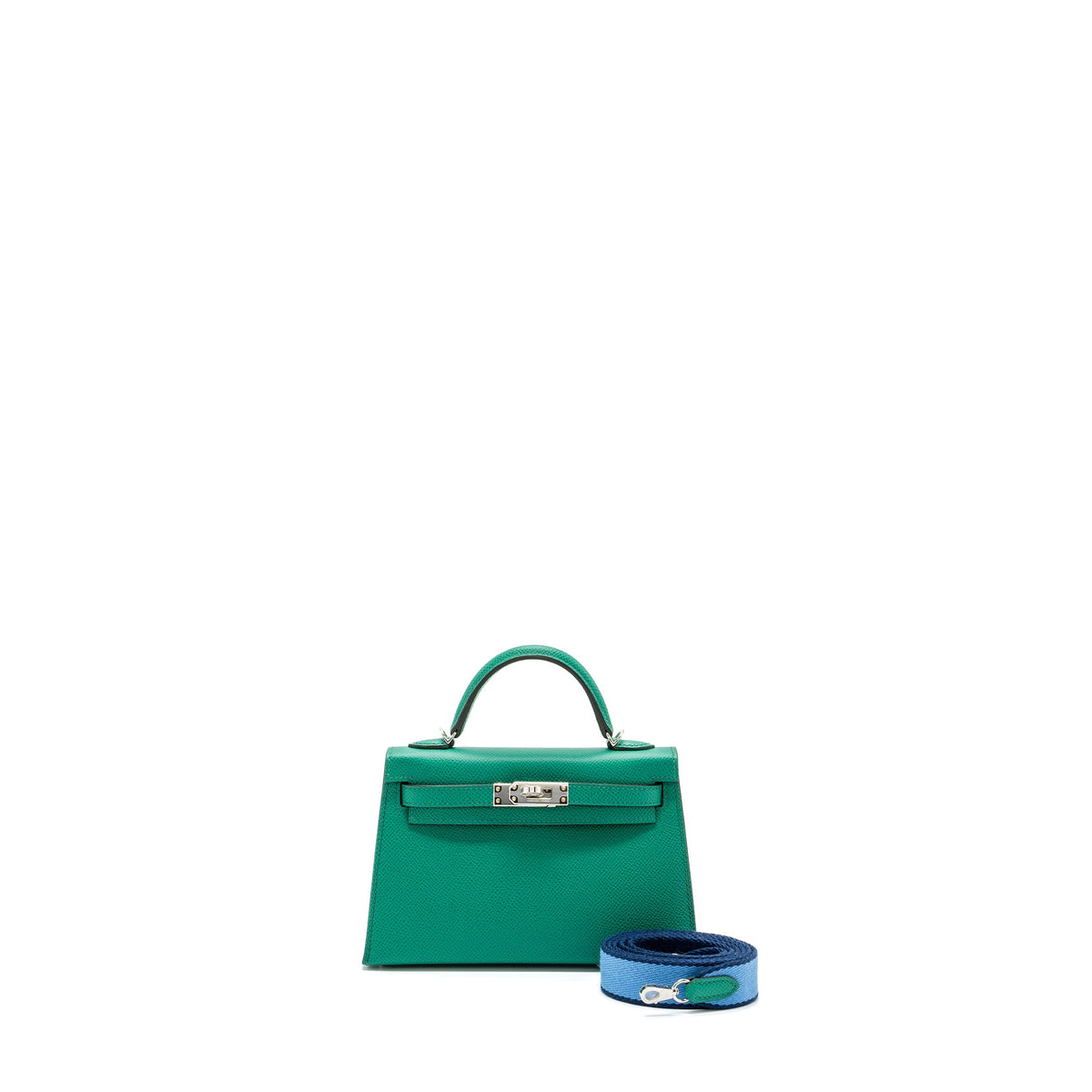 Hermes Mini Kelly Epsom Wooly Strap Vert Jade/ Blue Paradis-Saphir SHW
