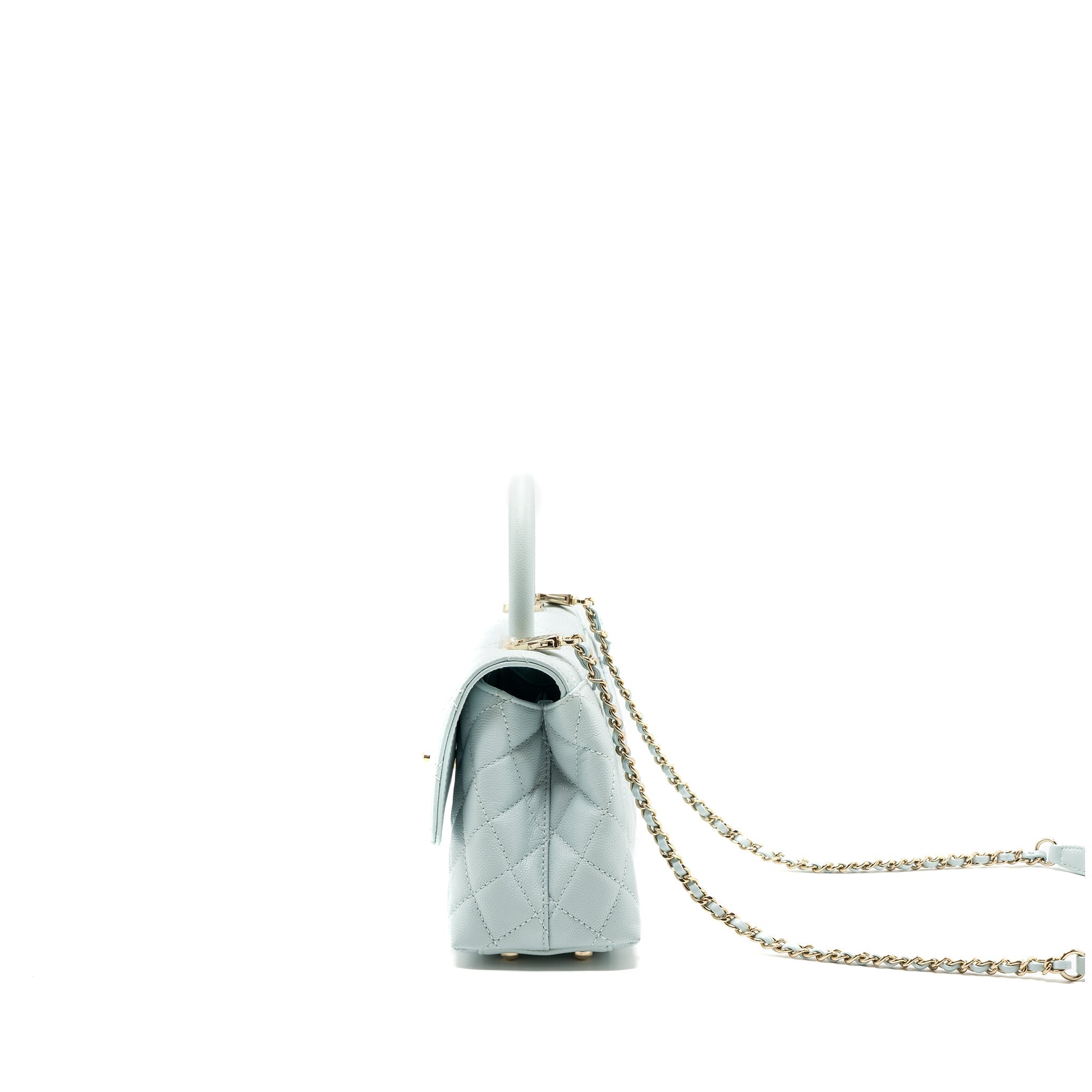 CHANEL SMALL COCO HANDLE CAVIAR LIGHT BLUE LGHW (MICROCHIP)