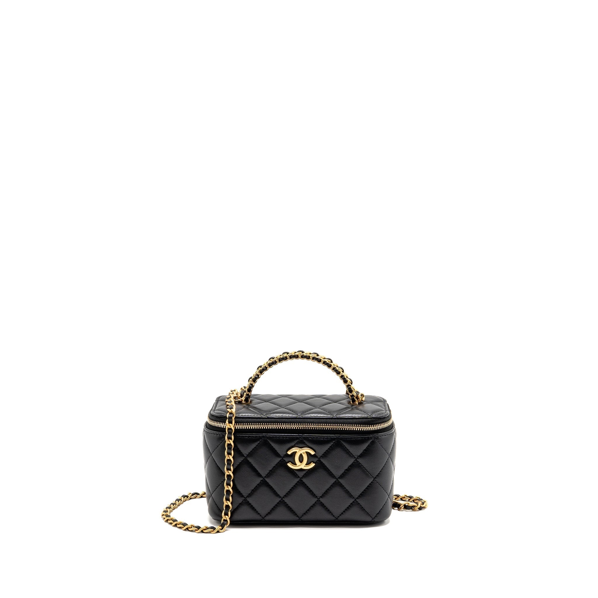 CHANEL TOP HANDLE LONG VANITY LAMBSKIN BLACK GHW(MICROCHIP)