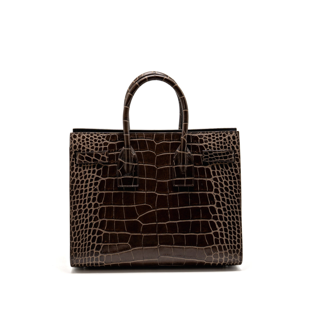 Saint Laurent sac de jour tote croc embossed calfskin brown SHW