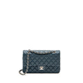 CHANEL MEDIUM CLASSIC DOUBLE FLAP BAG CAVIAR METALLIC DARK BLUE SHW