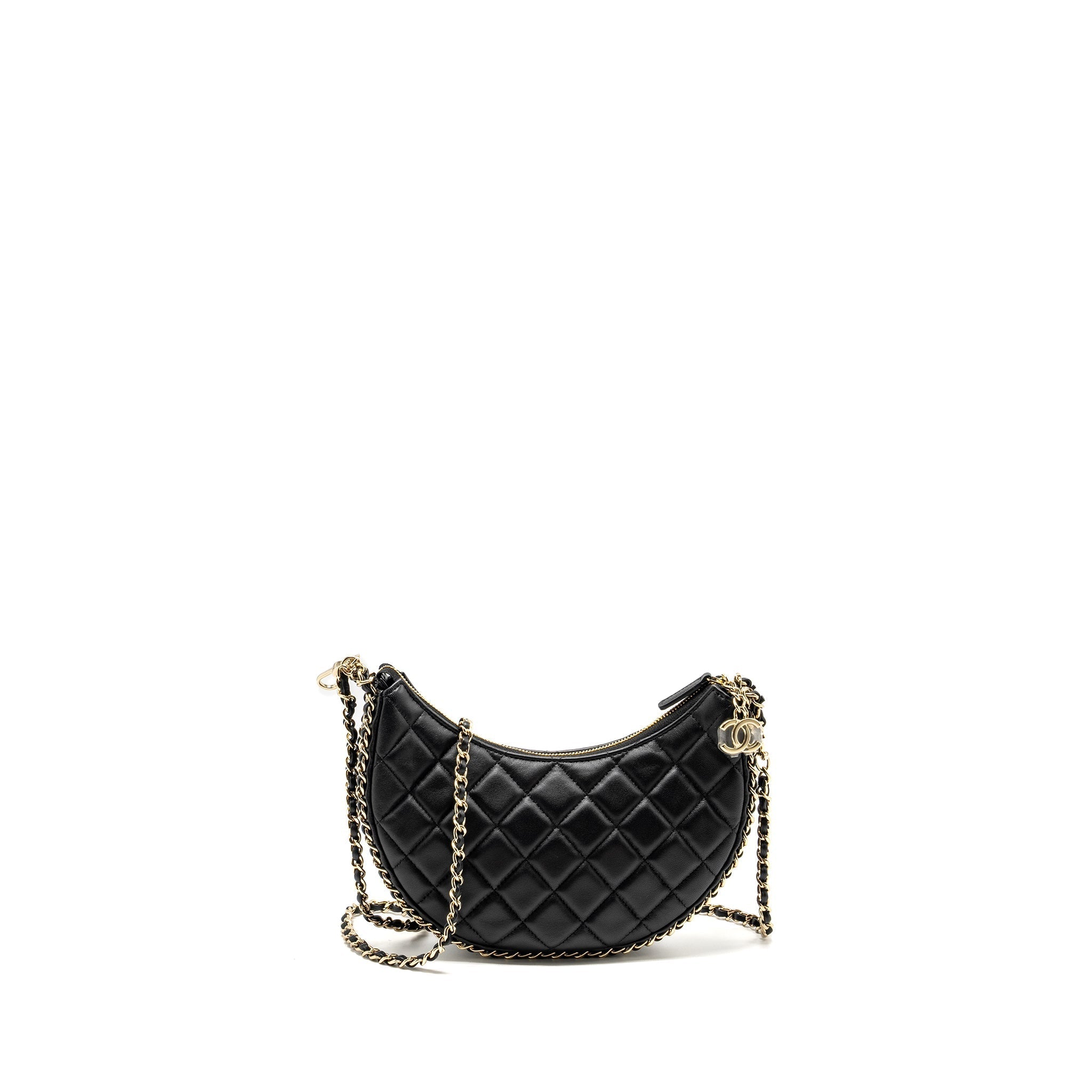 CHANEL SMALL MOON HOBO BAG LAMBSKIN BLACK LGHW (MICROCHIP)
