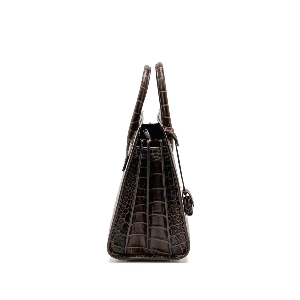 Saint Laurent sac de jour tote croc embossed calfskin brown SHW