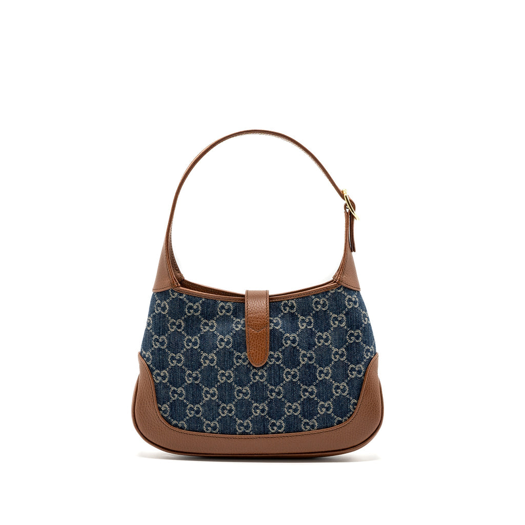 GUCCI JACKIE 1961 SMALL SHOULDER BAG DENIM / CALFSKIN BLUE/ BROWN GHW